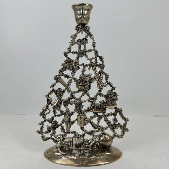 Vintage Godinger Silver Art Christmas Tree Candle Holder Silver-Plated 10" - Picture 5 of 11